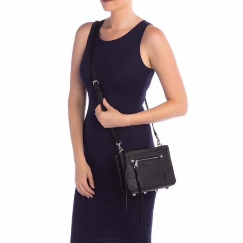 Black Pebbled Leather “Regan” Studded Crossbody Bag